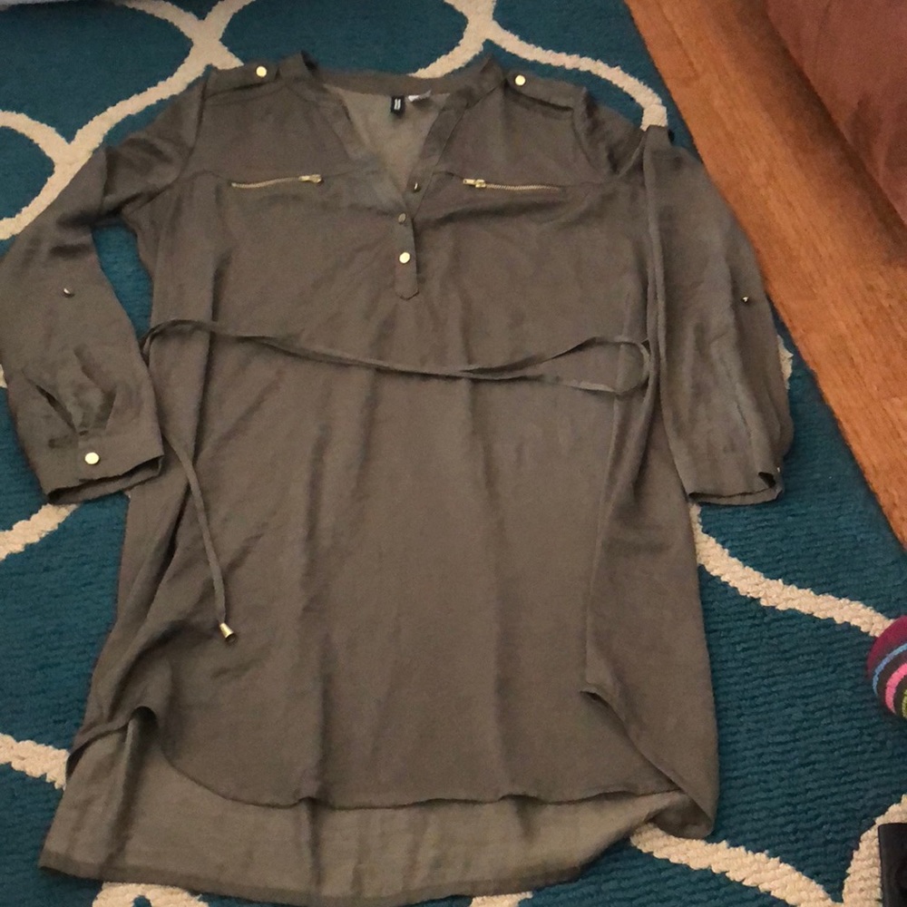 H&M Shirt Tunic/ Dress Army green with gold detail